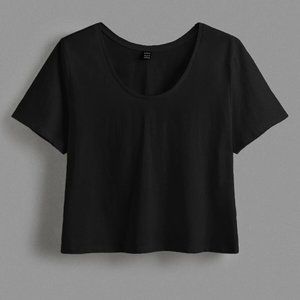 BASICS Plus Cotton Solid Scoop Neck Tee Black 18